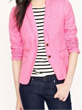 J. Crew | Bubblegum Schoolboy Fit Linen Women's Blazer